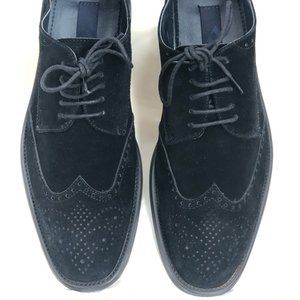 Joseph Abboud Men's Dress Shoes Ralph Black Suede Wingtip 10.5 Leather Sole Lace